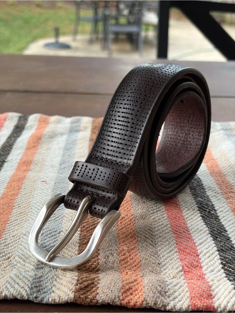 Orciani Brown Perforated Leather Belt with Silver Buckle Size 36 100CM Italy EUC